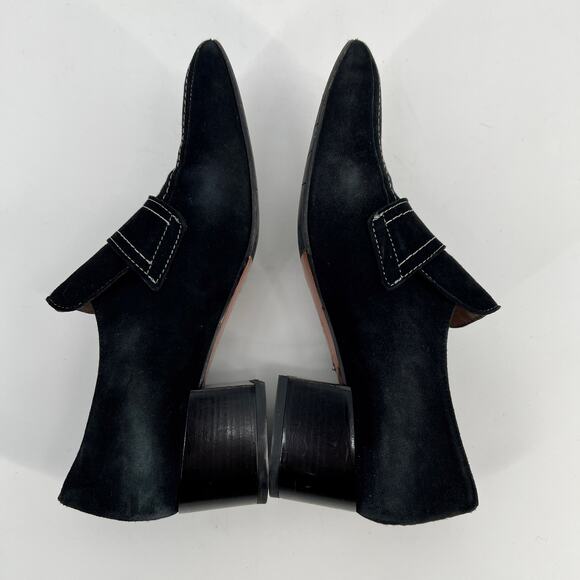 Aquatalia Carmeline Loafer Womens 10 Black Suede Leather Heeled Square Toe Italy - Picture 4 of 9